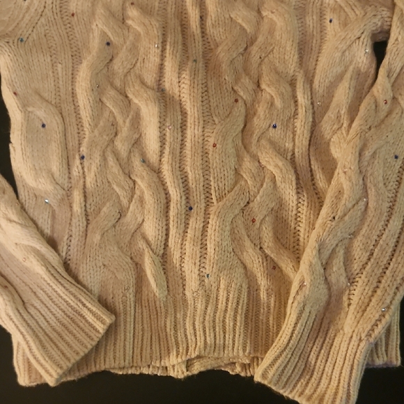 St. John's Bay Beige Cable Knit Cardigan with Sparkle Buttons - Picture 10 of 10